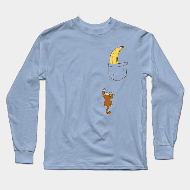 Cute monkey climbing up to banana in pocket design Long Sleeve T-Shirt by Luxinda